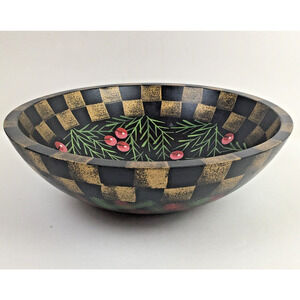 Cassandra Colburn Hand Painted dough bowl- Blue Goose Farm Studio Holly Plaid